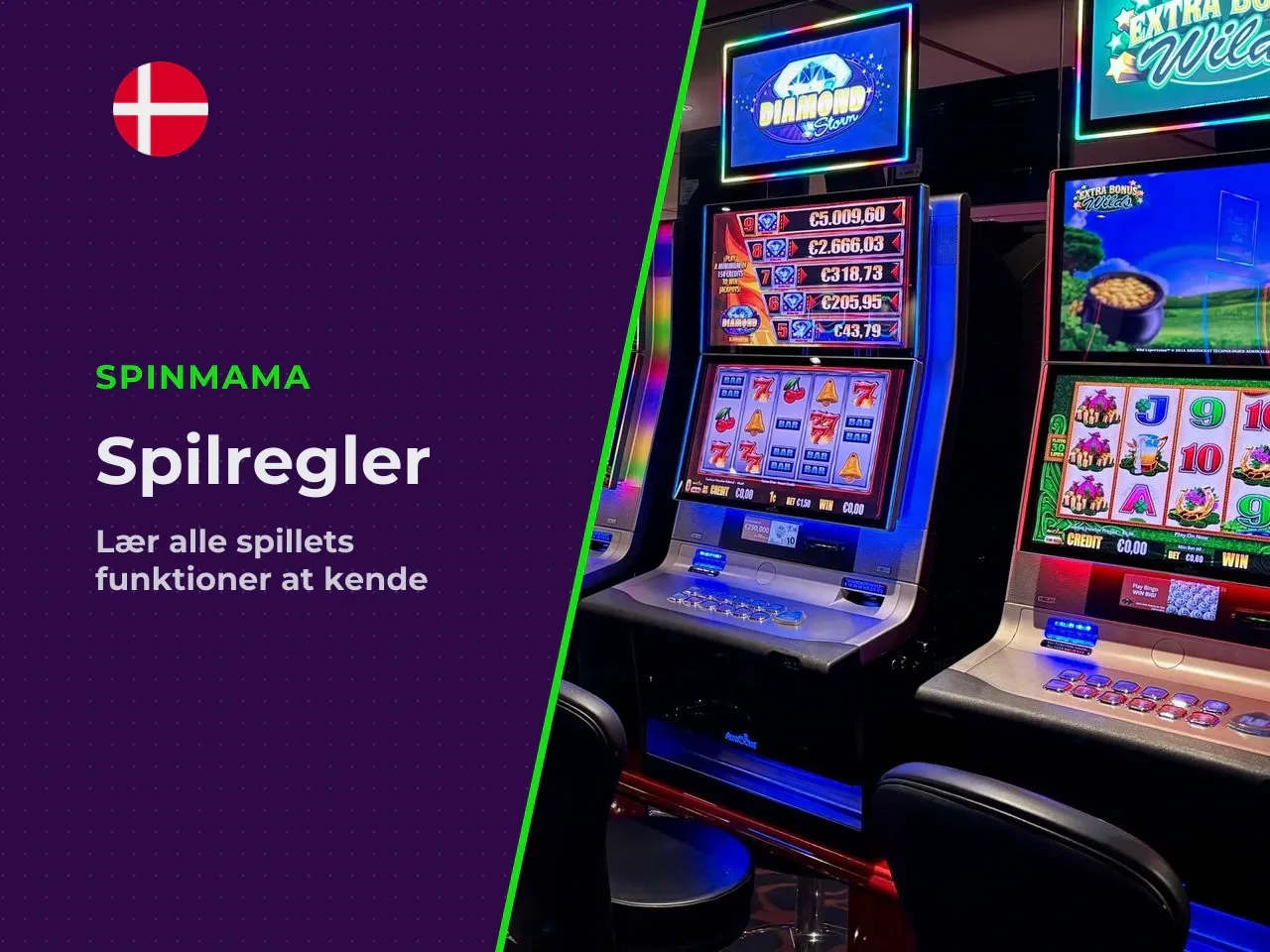 Indsatser, spins og gevinstlinjer. Spillet kører